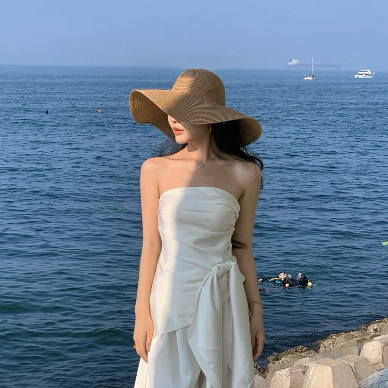 日本大帽檐草帽女2026新款夏季海边度假遮阳帽沙滩太阳帽子防晒帽