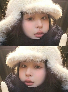 韩国stck雷锋帽子女2025新款冬季加厚保暖防寒白色可爱毛绒护耳帽