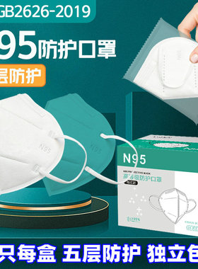 盒装N口罩95防尘5层防护成人独立包装透气3D立体防飞沫防工业粉尘