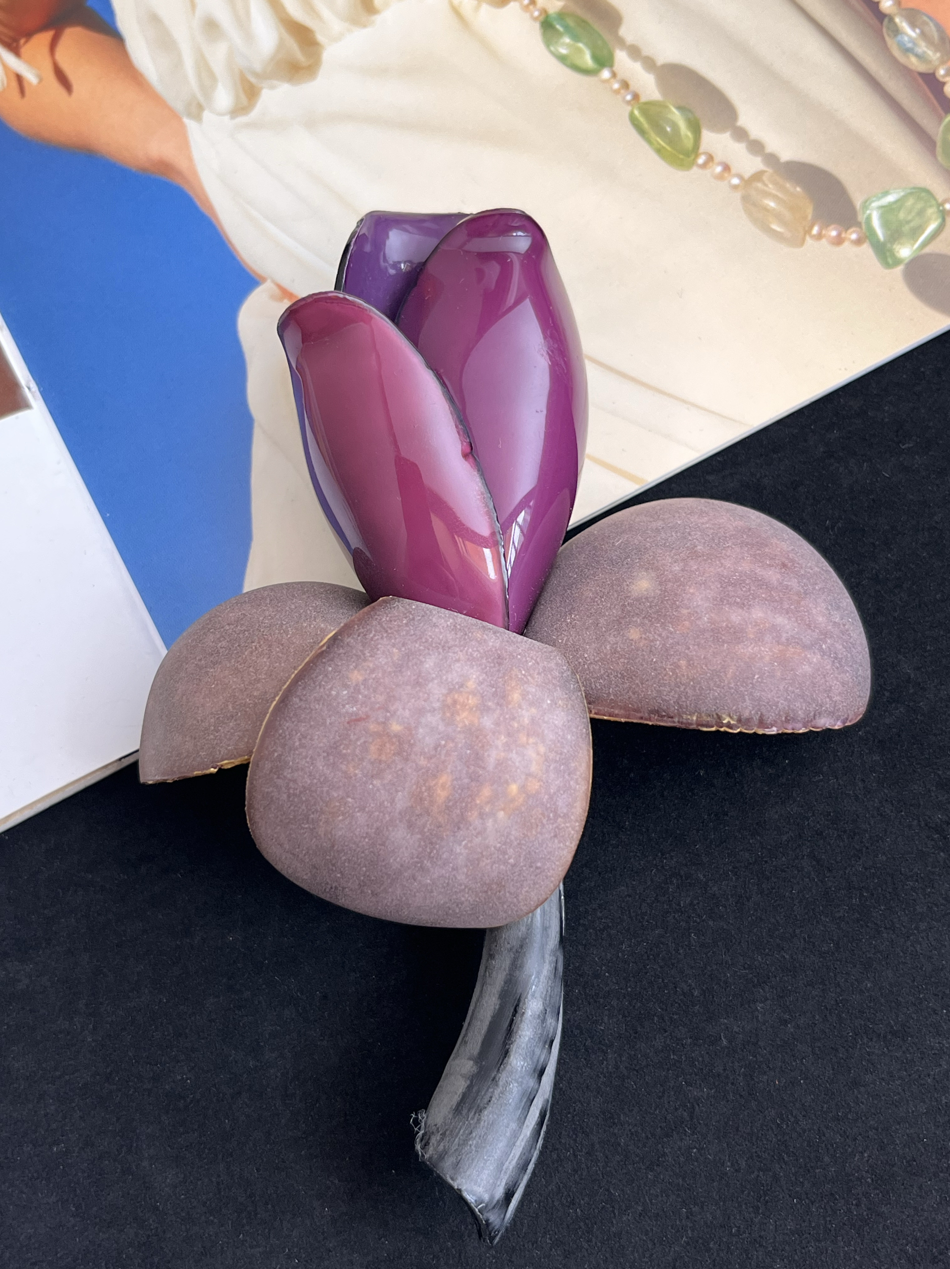 【任四月中古首饰】Cilea Paris紫色花朵胸针 Vintage中古首饰