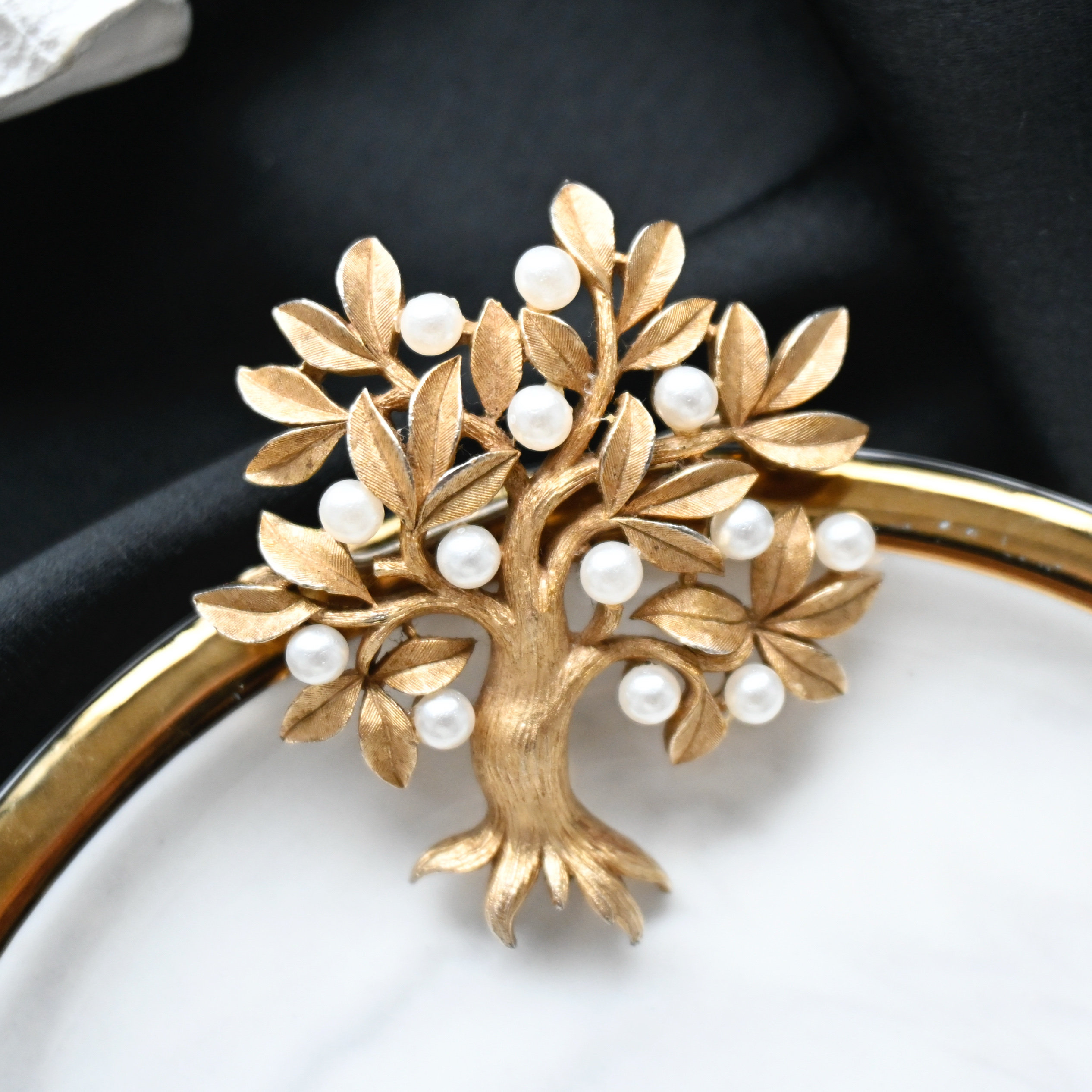 【任四月复古首饰】Trifari素金珍珠生命树胸针 Vintage中古首饰