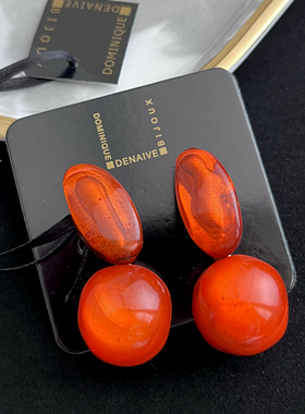 【任四月中古首饰】Dominique橘色树脂耳钉 Vintage中古首饰