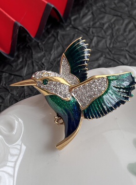 【任四月中古首饰】Attwood Sawyer珐琅蜂鸟胸针 Vintage中古首饰