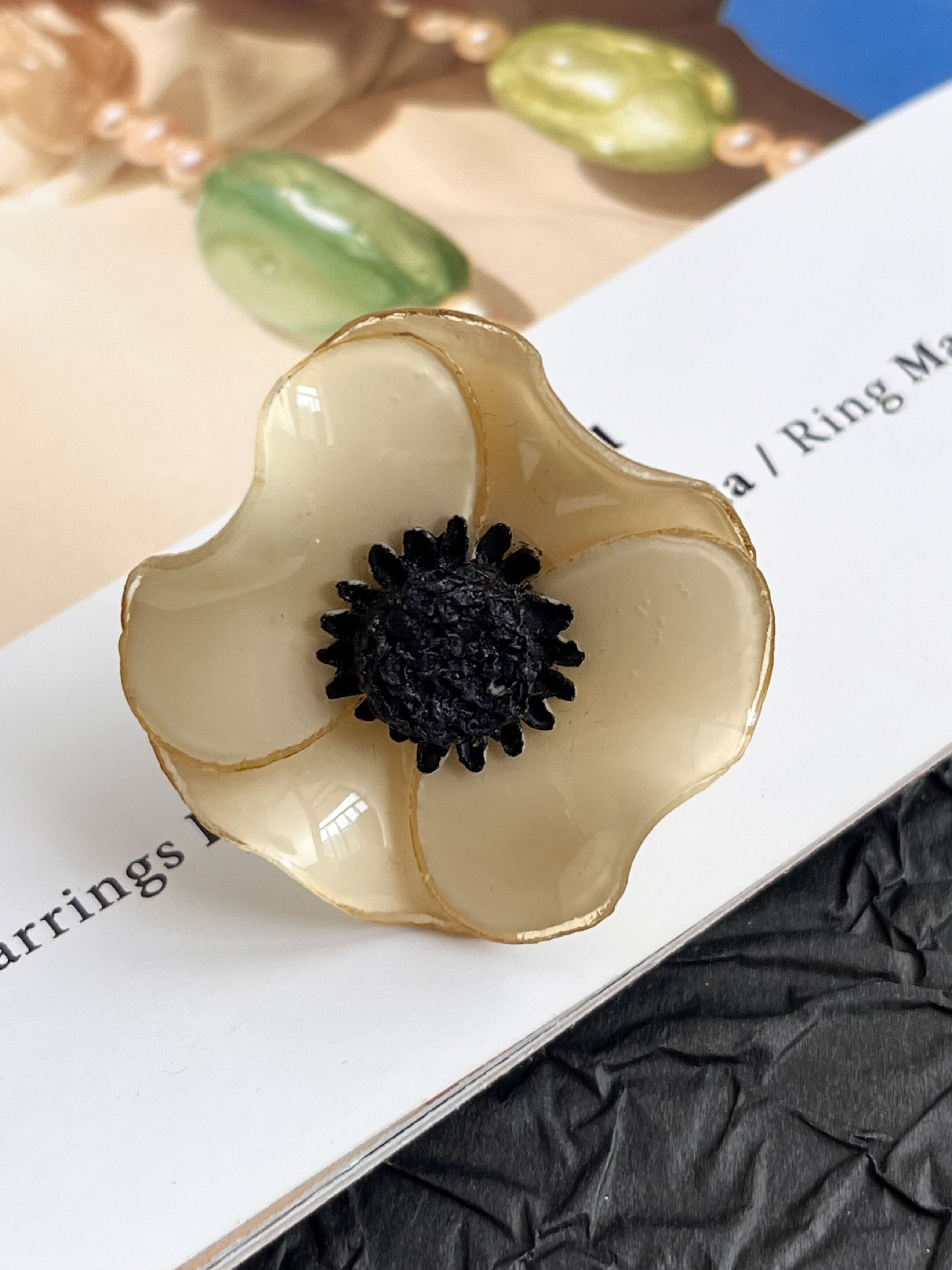 【任四月中古首饰】Cilea Paris黄色花朵戒指 Vintage中古首饰