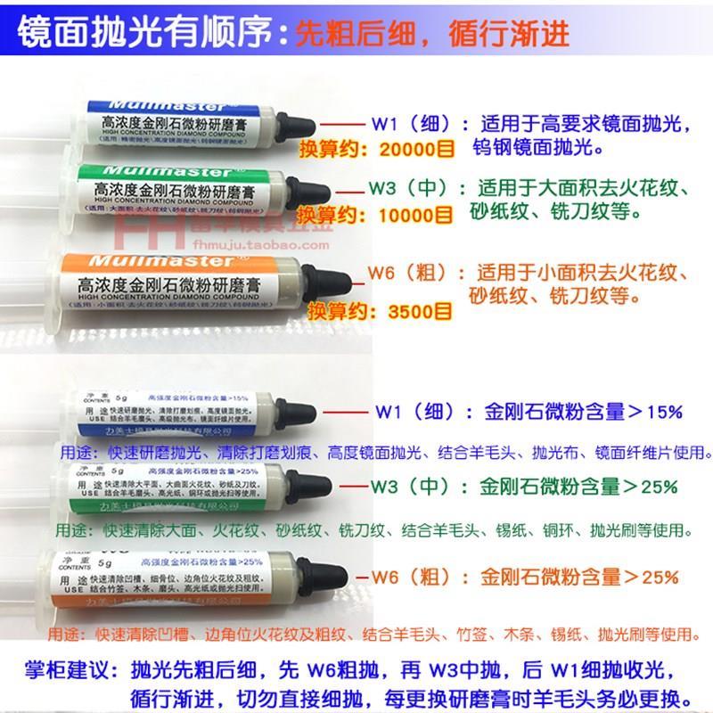 镜面研磨膏金属抛光膏力美士高光研磨膏模具抛光膏 W1 W3 W6