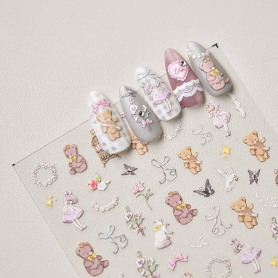 tomoni薄韧美甲贴纸 爆款可爱指甲贴日系美甲小熊餐厅4068