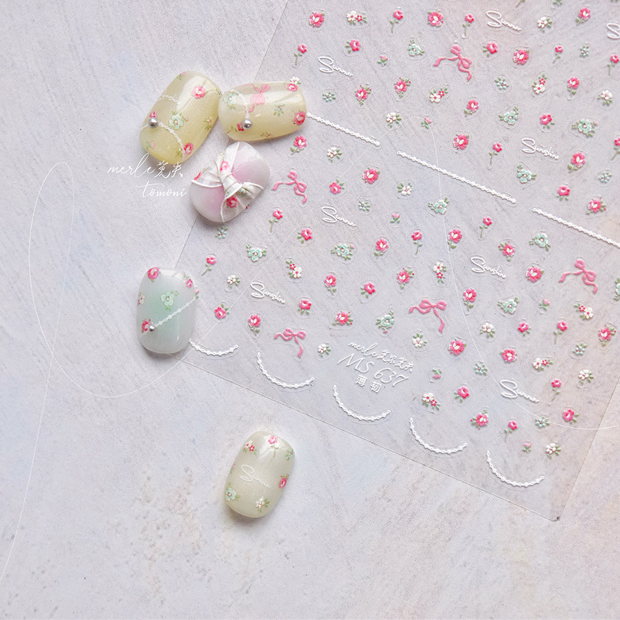 tomoni薄韧美甲贴纸 莫失合作款日系指甲贴日系小野花贴纸MS637