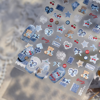 tomoni晶钻美甲贴纸爆款芭蕾风指甲贴高级感牛仔小熊饰品贴纸5151