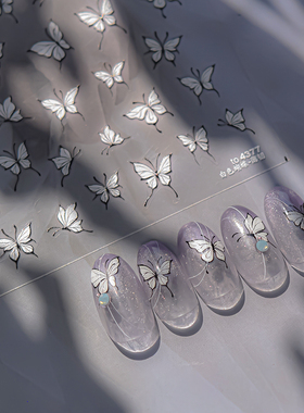 tomoni薄韧美甲贴纸爆款文具儿童美甲指甲贴白色蝴蝶美甲贴纸4377
