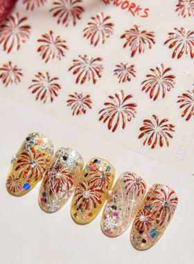 tomoni烫金美甲贴纸 爆款日系文具手机美甲指甲贴红色烟花4888