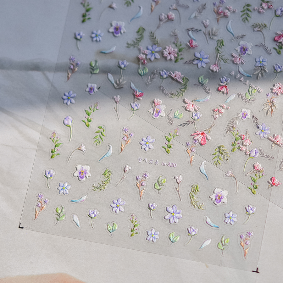 tomoni品牌tata合作款 浮雕美甲贴日系复古指甲贴紫气花来TA318