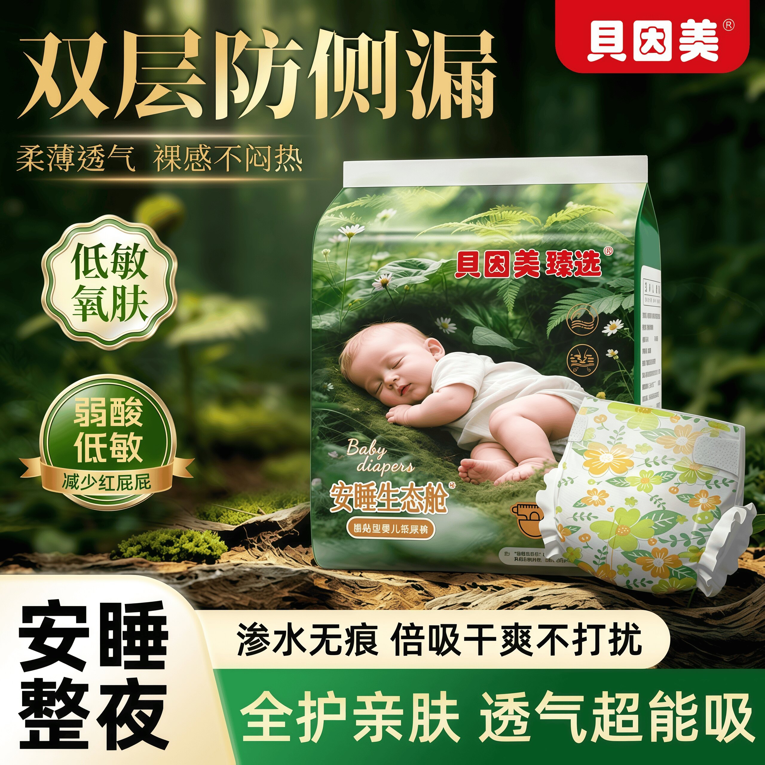 【尝鲜新品】贝因美纸尿裤NB码婴儿柔软超薄透气日夜尿不湿拉拉裤