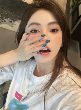 夏日松石蓝纯色穿戴甲高级感纯色蓝绿色可拆卸美甲贴片气质百搭