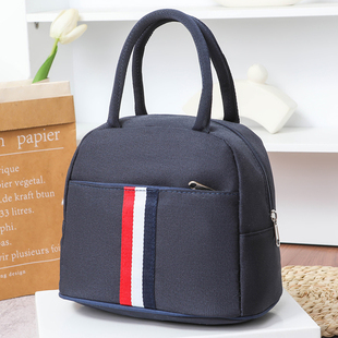 手提包时尚帆布饭盒袋妈咪包便当纯色上班手提小布包手拎袋化妆包