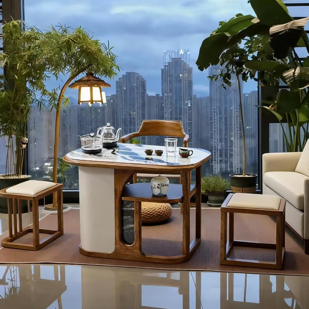 新中式茶桌椅组合实木简约现代新款轻奢小户型1米家用阳台小茶桌