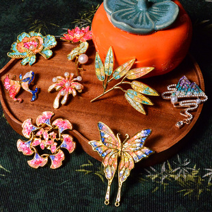 螺钿diy胸针发夹材料包非遗手工发簪蝴蝶贝壳碎片底胚三八节礼物