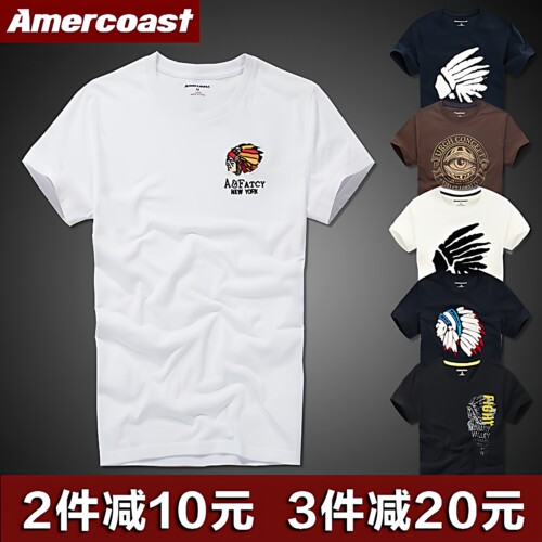 美洲海岸af短袖休闲青年纯棉t恤