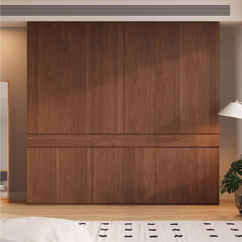 实木衣柜法式储物柜胡桃木色复古收纳柜卧室中古风衣橱储物衣帽柜