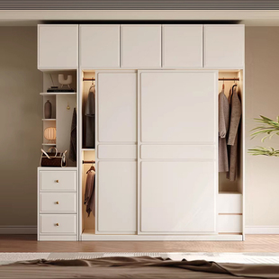 包安装 客厅儿童挂衣橱 实木衣柜卧室家用简易出租房奶油风2026新款