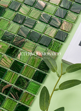 绿色复古玻璃马赛克瓷砖森林绿卫生间浴室水池阳台餐厅墙砖地砖