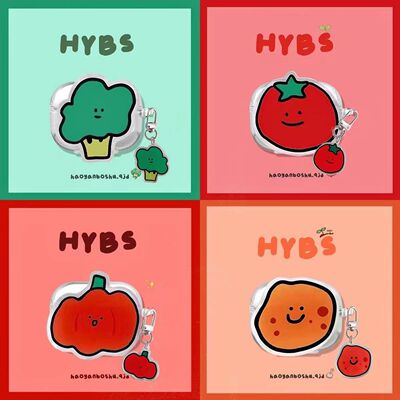 适用倍思W04plus耳机保护套可爱卡通蔬菜贴片w04plus透明防摔全包壳