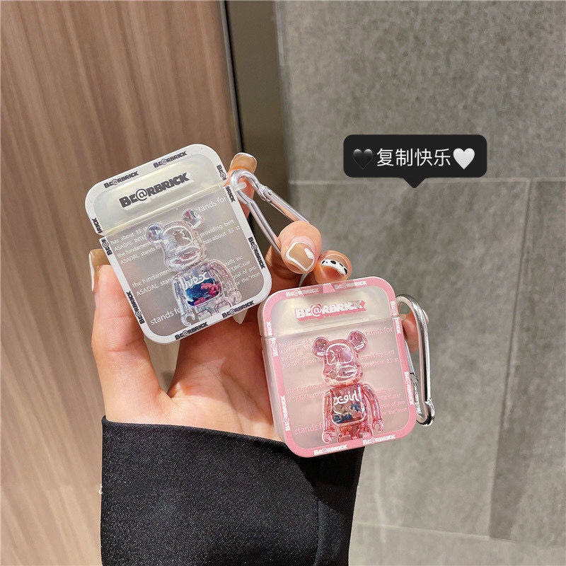 适用苹果AirPods pro3代渐变色暴力熊Airpods1/2耳机立体方形软壳