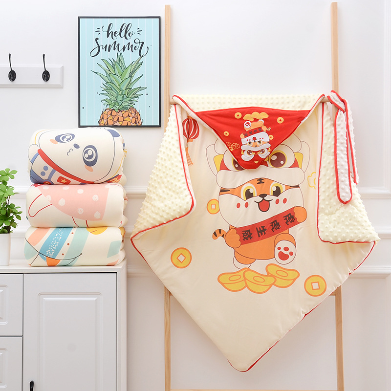 初生婴儿抱被春秋l纯棉豆豆绒秋冬加厚虎年宝宝产房包被新生儿用