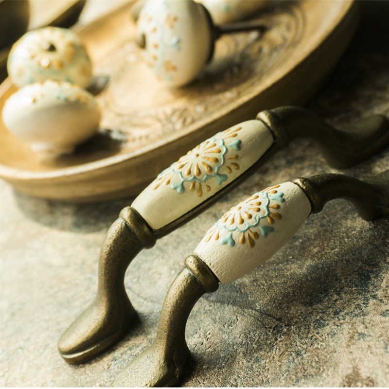 复古美式现代简约仿古做旧手绘陶瓷木头小拉手衣柜门橱柜抽屉把手