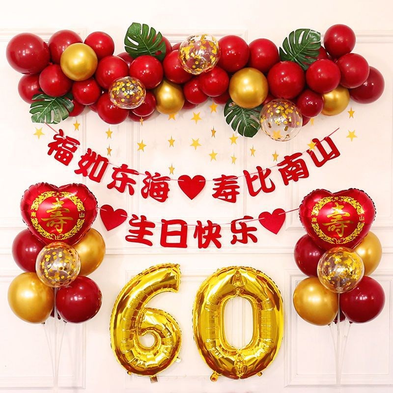 长辈过寿宴老人70大寿爸s爸80妈妈60岁生日场景布置气球背景墙装