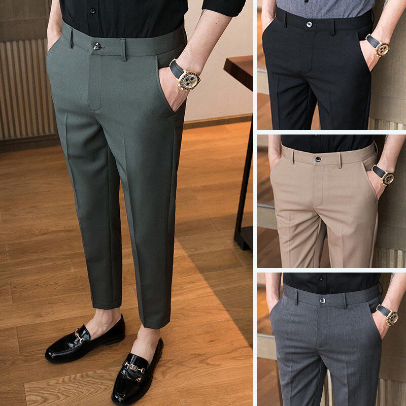 裤子男春季2023新款潮流休闲男装垂感9分西裤修身小脚九分西装裤