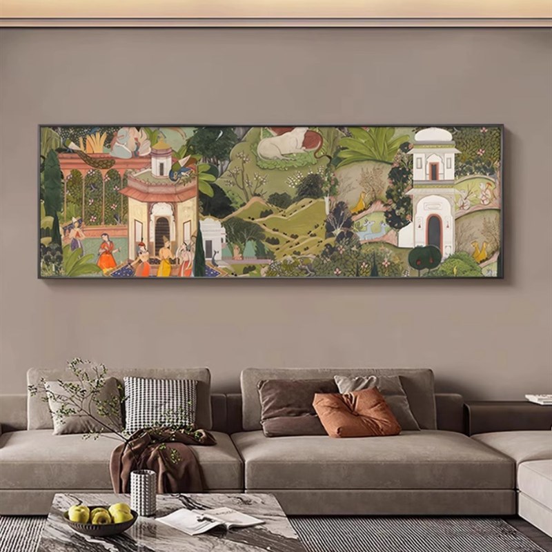 中古风客厅装饰画法m沙发背景墙美式壁画小众艺术复古卧室床头挂