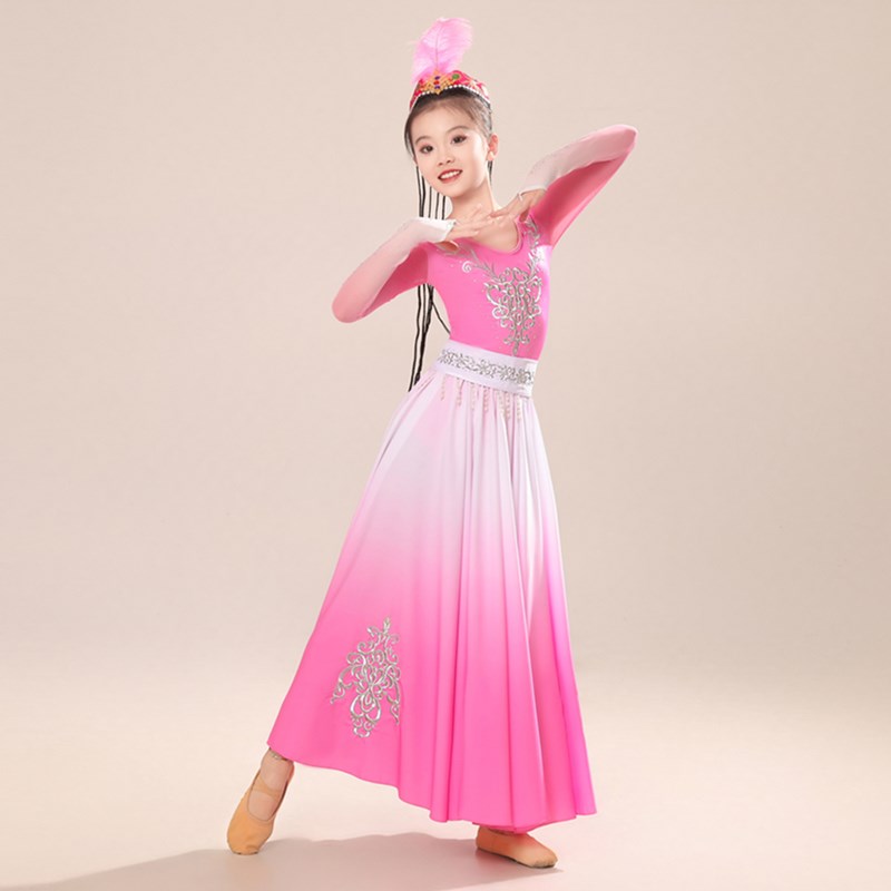 六一儿童新疆舞蹈演出服维吾尔族服装女童少数民族表演服饰大摆裙