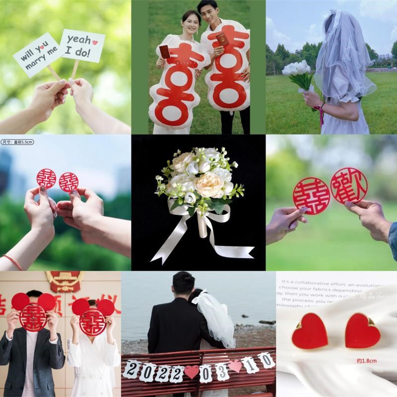 领证登记拍照道具手n捧花法式新娘结婚纱摄影仿真郁金香感头纱