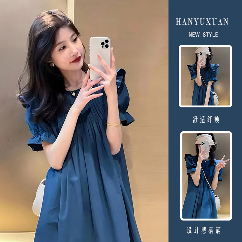 外出法式哺乳装夏季n荷叶边连衣裙女褶皱泡泡袖裙子喂奶衣服辣妈