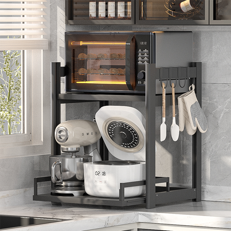 抽拉式微波炉收纳架台面放电饭z锅烤箱架子拉厨房小家电分层置物