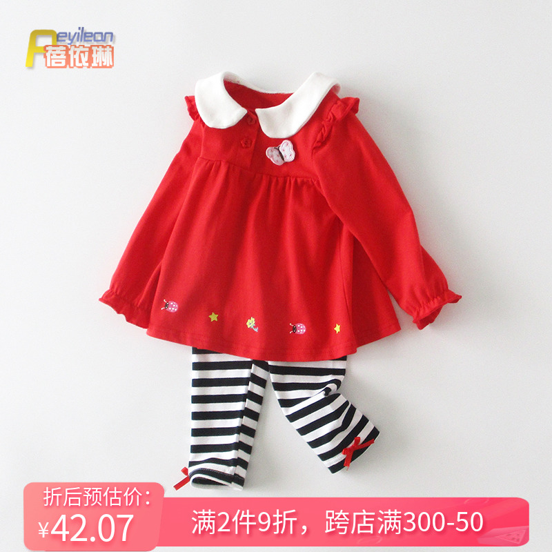 小女童宝宝连g衣裙两件套装春装1一2岁公主衣服红色婴儿春夏装薄