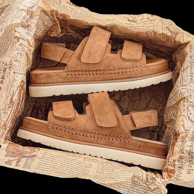 拖鞋运动厚底凉鞋男士外穿沙滩休闲凉鞋2024夏新款真皮厚底情侣鞋