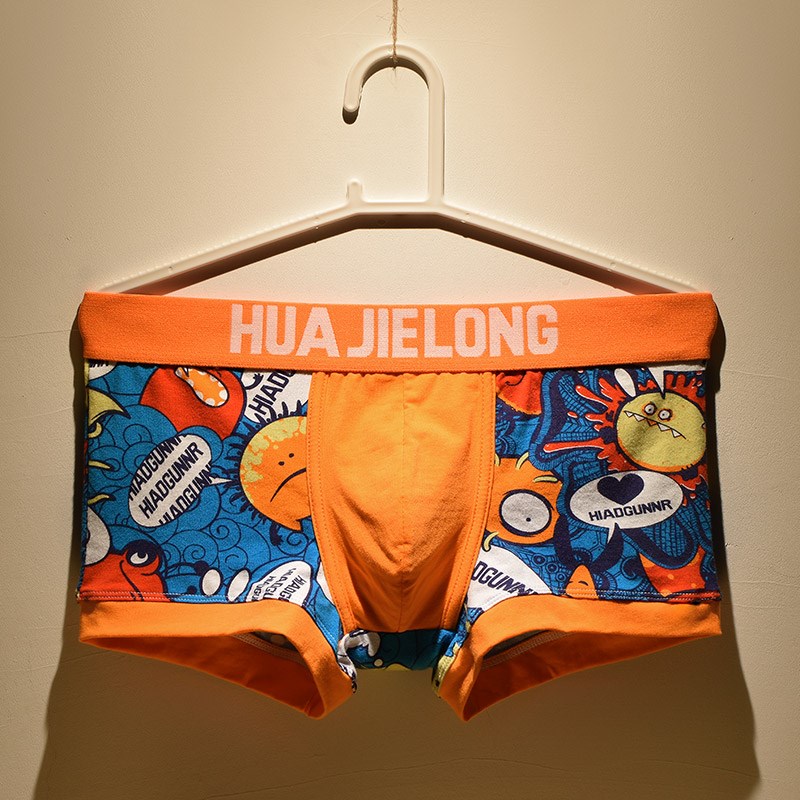 2件装男士内裤男卡通平角裤2024年新款可爱动漫四角裤纯棉短裤潮