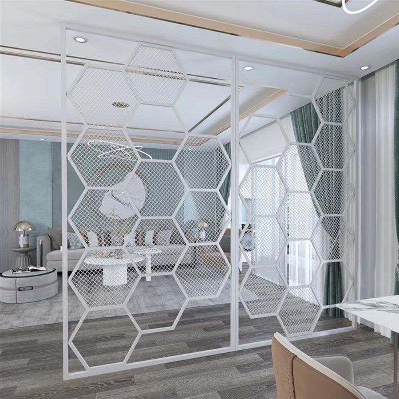 工业风铁艺d屏风餐厅吊顶铁格网装饰墙菱形网格片隔断墙镂空铁丝