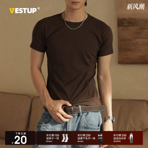VESTUP针织坑条健身衣圆领上衣