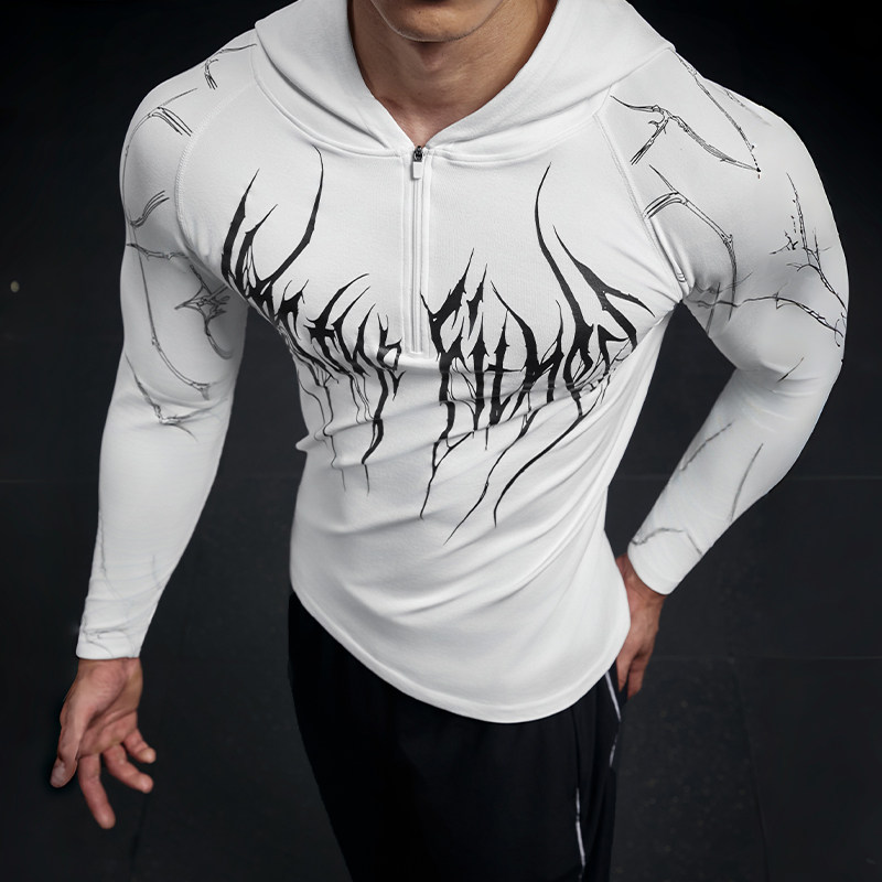 无缝毒液半拉链帽衫连帽速干长袖