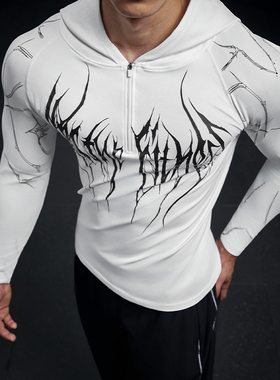 VEST UP【无缝毒液半拉链帽衫】连帽速干长袖健身衣男士套头T恤