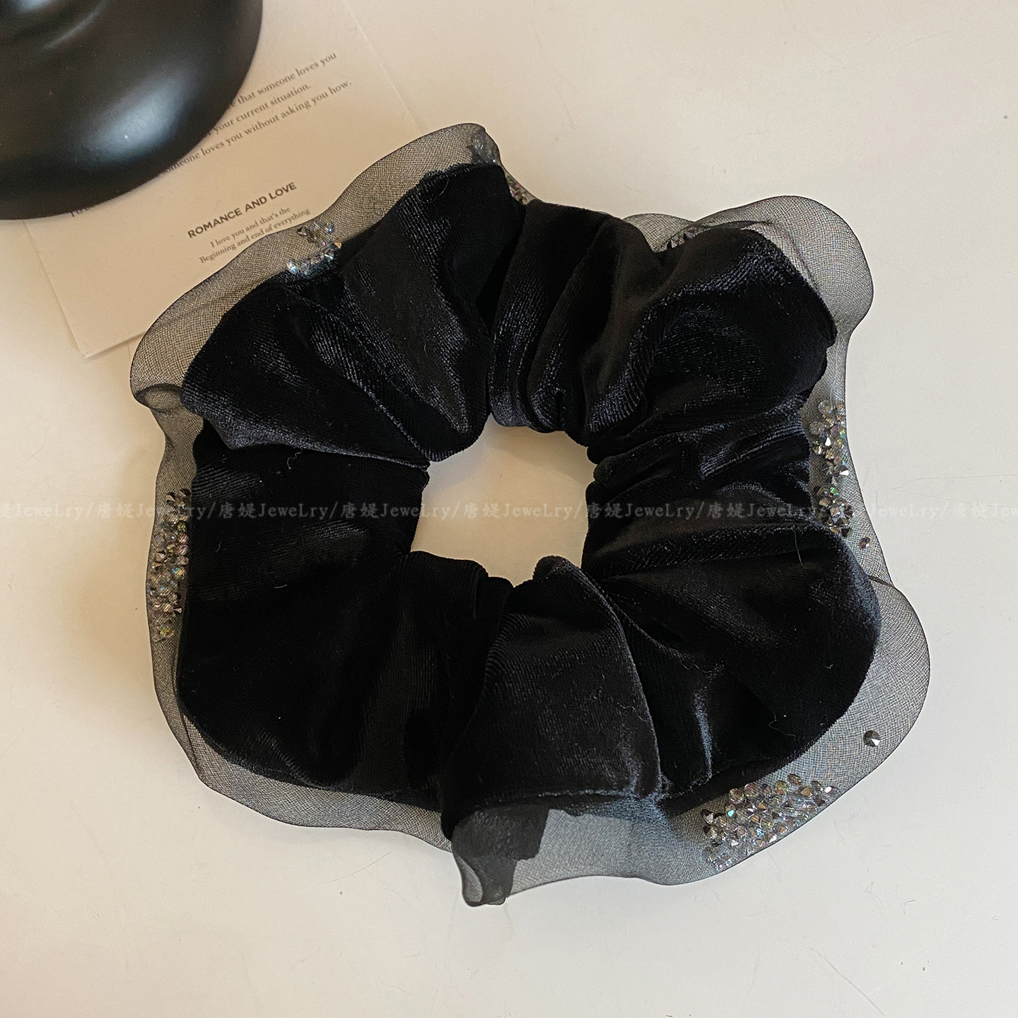 丝绒柔雾~碎钻纱边大肠发圈