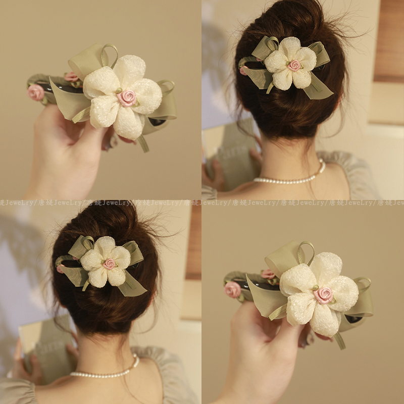 春季森系网纱花朵发夹女2025新款