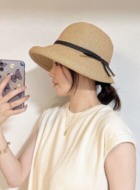 国现！日本草编防晒UVCUT98%可折叠遮阳卷边草帽渔夫帽可调节