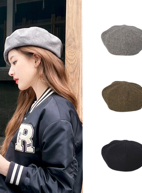 日本正品CA4LA冰冰同款灰色羊毛贝雷帽女 八角帽画家帽DOU01817