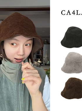 日本ca4la 花苞羊羔毛渔夫帽女 大头围保暖毛绒双面戴盆帽秋冬