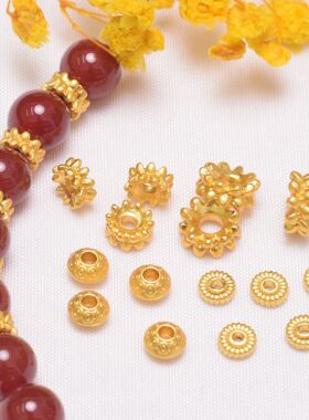 沙金保色金6mm莲花花托手串隔珠花帽配饰diy手链项链串珠配件隔片