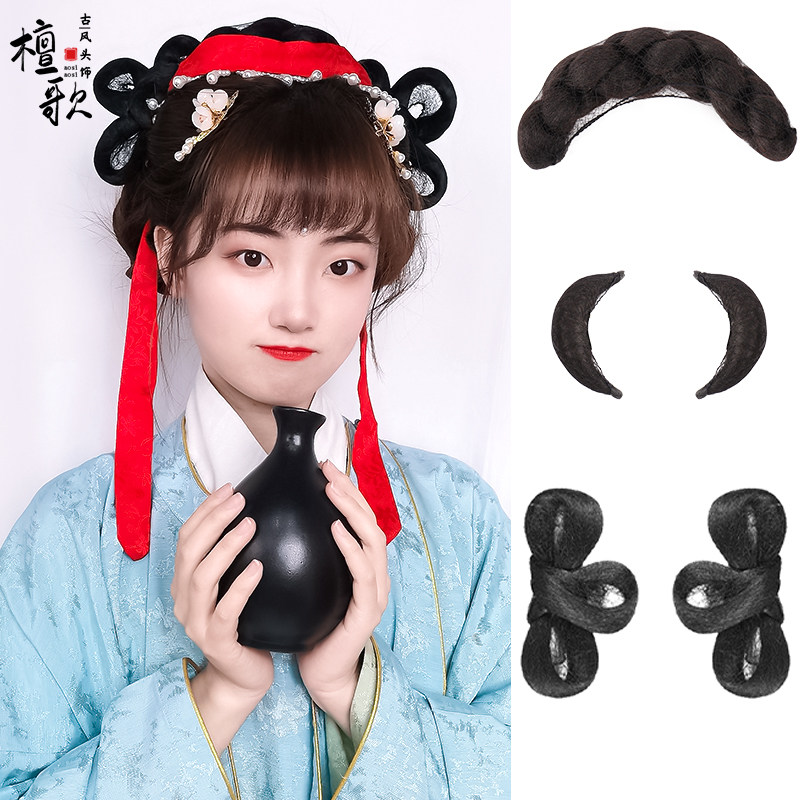 汉服头饰古装假发蝴蝶结发包古风发饰明制仙女造型发带后压发髻