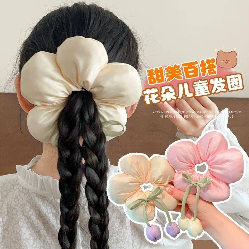 儿童花朵大肠发圈小女孩后脑勺丸子头低马尾头饰女童公主高级发饰